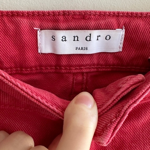 Sandro Paris Cropped Red Denim Jeans, Size 38 (EU) / Size 8 (US) - Picture 10 of 16